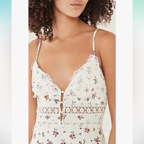 Free People Out And About Maxi Slip Dress in Ivory Combo Romantic‎ Feminine Sz S - Picture 4 of 15